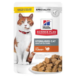 Hill's Feline Sterilised Pavo - Comida Húmeda para Gatos Esterilizados, Pack de 12 Latas de 85 Gramos