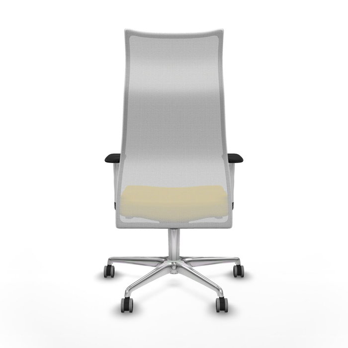 PIQUERAS Y CRESPO Silla Albacete con mecanismo sincro, malla blanca y asiento amarillo