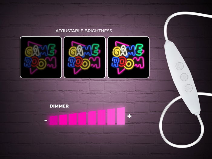 Forever Lámpara Neon Plexi LED Decoración Game Room - Luz Multicolor, Regulador de Intensidad, Alimentación por USB, Incluye Soporte para Pared