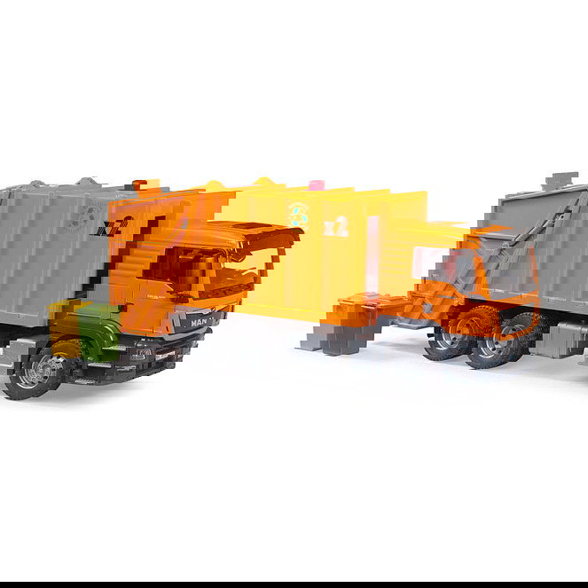 Bruder Camión de Basura MAN TGS Escala 1:16 de Plástico, Color Negro y Naranja, Recomendado para 3 Años