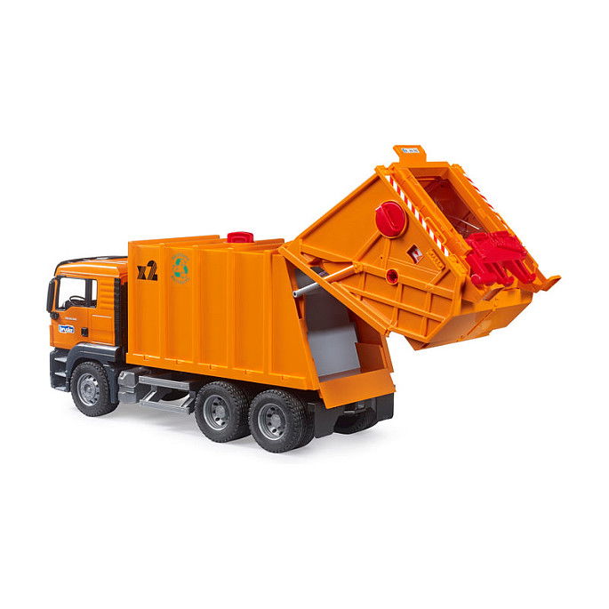Bruder Camión de Basura MAN TGS Escala 1:16 de Plástico, Color Negro y Naranja, Recomendado para 3 Años