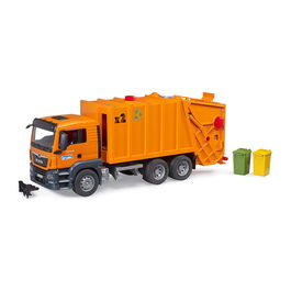 Bruder Camión de Basura MAN TGS Escala 1:16 de Plástico, Color Negro y Naranja, Recomendado para 3 Años