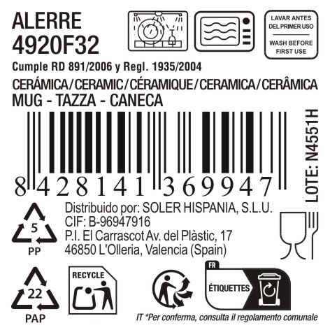 La Mediterranea Mug 'Alerre' - Taza Cerámica 100 ml - Ø 6.5 x 7.7 cm (36 Unidades)