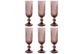 DKD Home Decor Set de 6 Copas de Cristal Rayado Rosa 160ml
