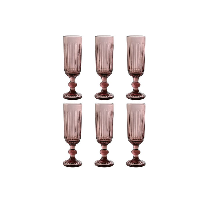 DKD Home Decor Set de 6 Copas de Cristal Rayado Rosa 160ml