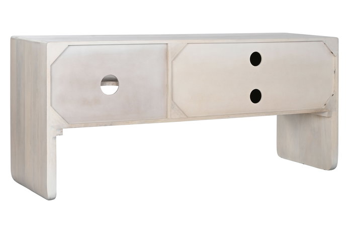 DKD Home Decor Mueble TV Blanco Mango 140x40x60 cm con 2 Puertas y 1 Estante