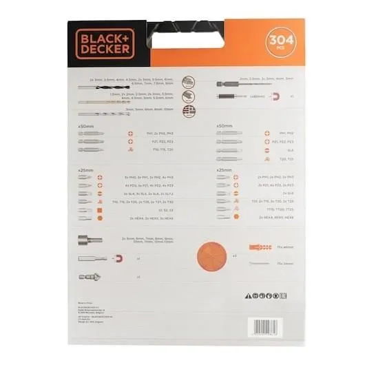 Black + Decker Juego de taladro/destornillador A7238-XJ de 304 piezas Black + Decker Juego de taladro/destornillador A7238-XJ de 304 piezas