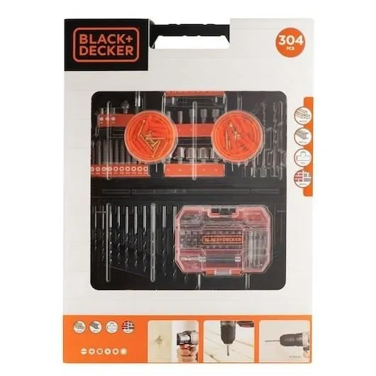 Black + Decker Juego de taladro/destornillador A7238-XJ de 304 piezas Black + Decker Juego de taladro/destornillador A7238-XJ de 304 piezas