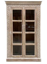 DKD Home Decor Vitrina Item Home Blanco 44 x 210 x 120 cm Mango Tallado a Mano Estilo Decape