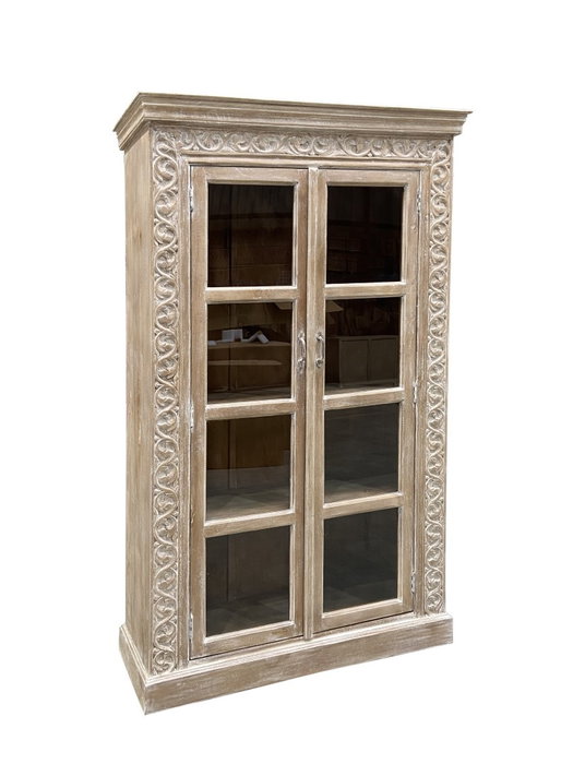 DKD Home Decor Vitrina Item Home Blanco 44 x 210 x 120 cm Mango Tallado a Mano Estilo Decape