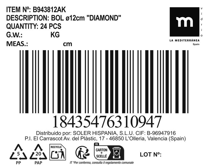 Inde Bol Diamond ø12 cm (24 Unidades)