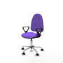 Silla de oficina Algarra con mecanismo Contacto permanente básico tapizada con Tela color Lila. Equipada con Base cromada, Brazos fijos y Ruedas de parqué