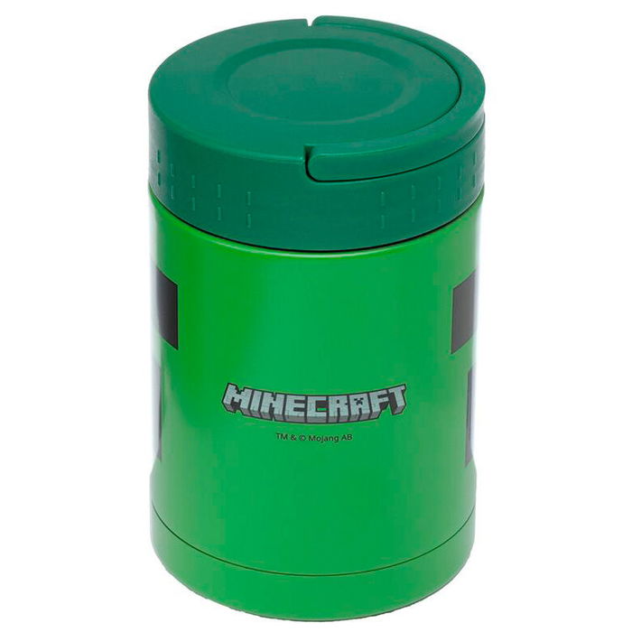 PUCKATOR Fiambrera Portátil Termo Creeper Minecraft 500ml, Acero Inoxidable, Doble Pared, A Prueba de Fugas
