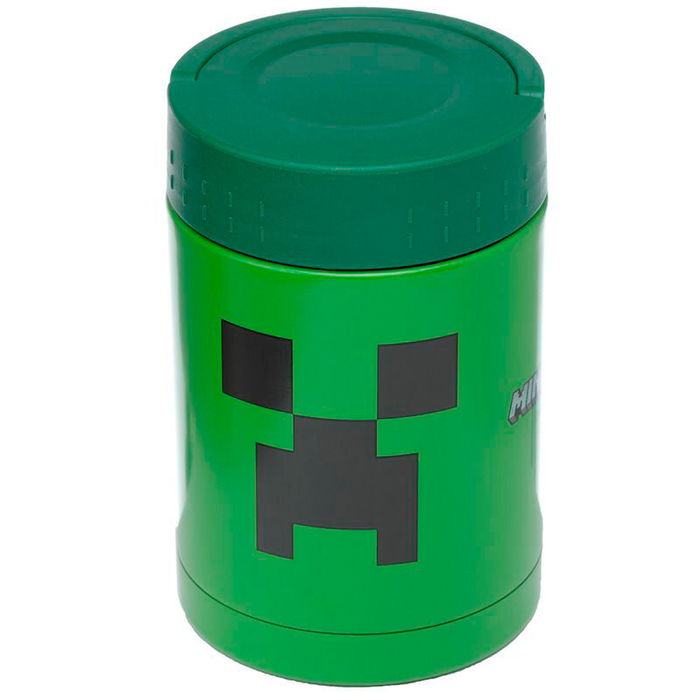 PUCKATOR Fiambrera Portátil Termo Creeper Minecraft 500ml, Acero Inoxidable, Doble Pared, A Prueba de Fugas