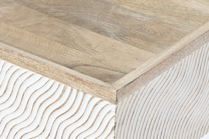 DKD Home Decor Mesa Centro Waves 2 Moderno Marron Blanco Mango Metal 120x60x57 cm