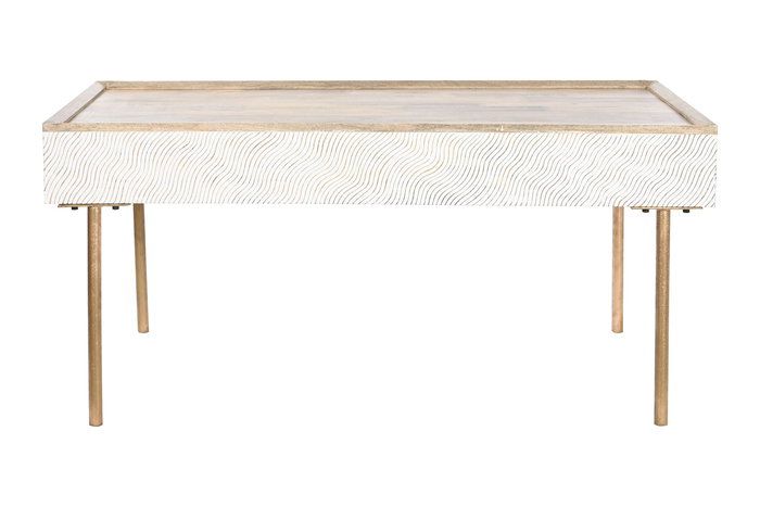 DKD Home Decor Mesa Centro Waves 2 Moderno Marron Blanco Mango Metal 120x60x57 cm