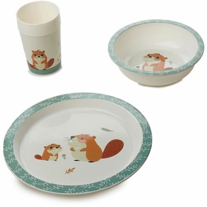Thermobaby Mi primer set de comida para microondas - Castor - Plato, bol, taza