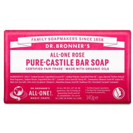 Dr. Bronner's - Jabón en Pastilla 140g Aroma Rosas, Cosmético Natural con Aceites Orgánicos de Coco, Oliva y Jojoba