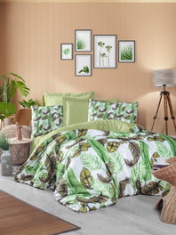 L'essentiel linge de maison 472 Juego de Funda de Edredón Individual, Poliéster Microsatinado y Algodón, Impresión 3D, Verde y Blanco, 160x220 cm