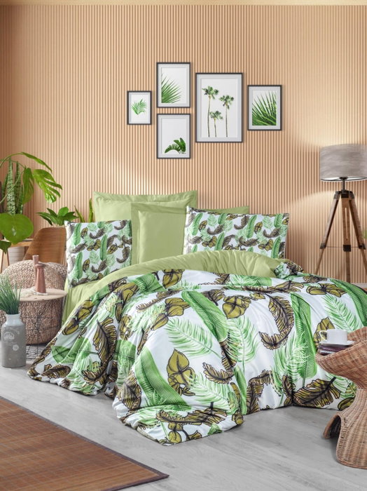 L'essentiel linge de maison 472 Juego de Funda de Edredón Individual, Poliéster Microsatinado y Algodón, Impresión 3D, Verde y Blanco, 160x220 cm L'essentiel linge de maison 472 Juego de Funda de Edredón Individual, Poliéster Microsatinado y Algodón, Impresión 3D, Verde y Blanco, 160x220 cm