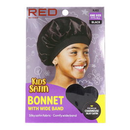 Red Kiss Bonnet de Satén para Niños con Banda Ancha - Negro