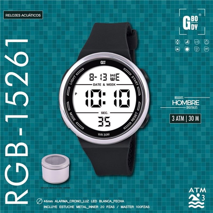 G&B TIME Reloj digital Gbody LCD con luz LED blanca