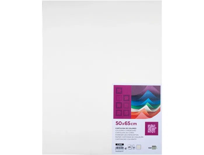 Liderpapel Cartulina 50x65 cm 180g/m2 Blanco Paquete 25 Hojas para Dibujo y Manualidades