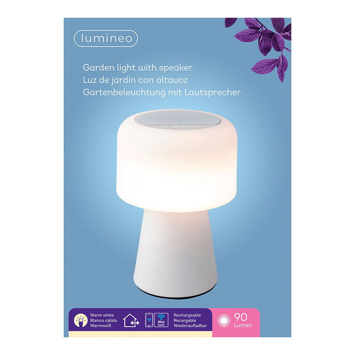 Lumineo Lámpara LED con altavoz Bluetooth recargable, color blanco