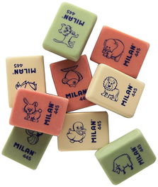 Milan Goma de borrar 445, Suave Miga de Pan con Dibujos Infantiles y Colores Surtidos, Ideal para Lápiz, 3.1x2.3x0.9 cm