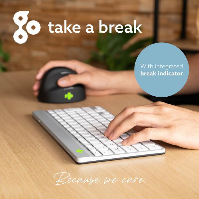 R-Go Tools Teclado Ergonómico Compacto Break, Bluetooth, QWERTY UK, Blanco con Software de Descanso