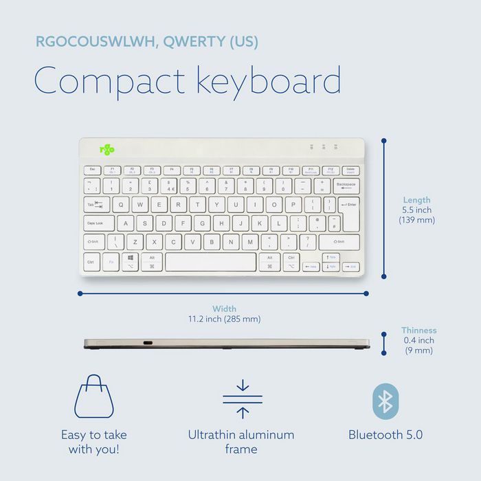 R-Go Tools Teclado Ergonómico Compacto Break, Bluetooth, QWERTY UK, Blanco con Software de Descanso