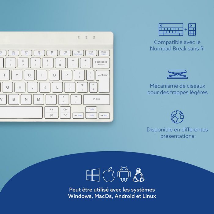R-Go Tools Teclado Ergonómico Compacto Break, Bluetooth, QWERTY UK, Blanco con Software de Descanso