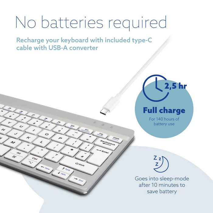 R-Go Tools Teclado Ergonómico Compacto Break, Bluetooth, QWERTY UK, Blanco con Software de Descanso