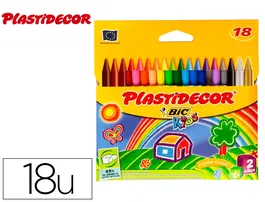 Plastidecor Caja Lápices de Cera 18 Colores Surtidos para Uso Escolar