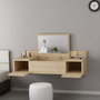 Hanah Home Sapphire Oak Mesa de Maquillaje Moderna Escandinava con Espejo Fijación a Pared 100x33x39.1cm Roble Zafiro