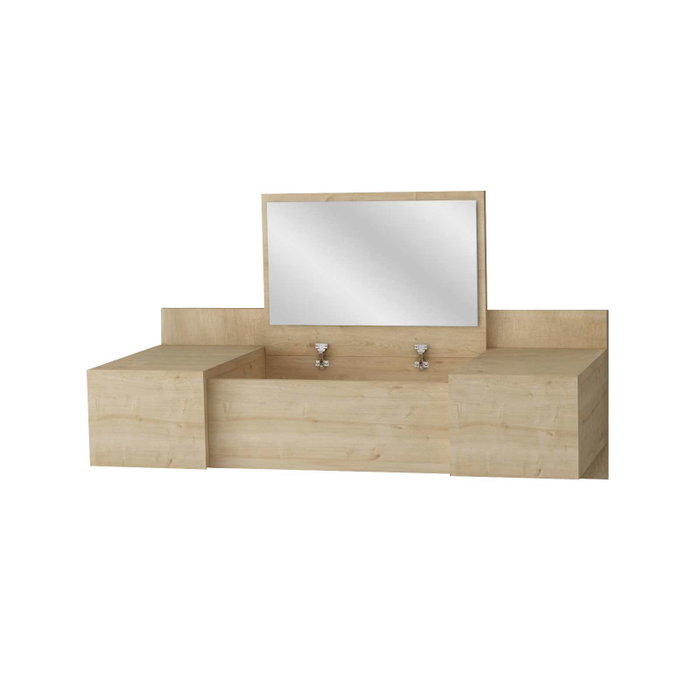 Hanah Home Sapphire Oak Mesa de Maquillaje Moderna Escandinava con Espejo Fijación a Pared 100x33x39.1cm Roble Zafiro