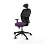 Silla de oficina Alocén con mecanismo Sincro tapizada con Tela color Morado y malla color Negro. Equipada con lumbar 1D, Brazos 1D, Cabecero Fijo y Ruedas 65 mm parqué