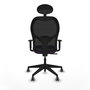 Silla de oficina Alocén con mecanismo Sincro tapizada con Tela color Morado y malla color Negro. Equipada con lumbar 1D, Brazos 1D, Cabecero Fijo y Ruedas 65 mm parqué