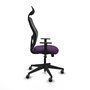 Silla de oficina Alocén con mecanismo Sincro tapizada con Tela color Morado y malla color Negro. Equipada con lumbar 1D, Brazos 1D, Cabecero Fijo y Ruedas 65 mm parqué