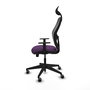 Silla de oficina Alocén con mecanismo Sincro tapizada con Tela color Morado y malla color Negro. Equipada con lumbar 1D, Brazos 1D, Cabecero Fijo y Ruedas 65 mm parqué