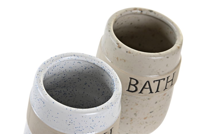 DKD Home Decor Vaso Gres Blanco Beige 7.5 x 10 x 7.5 cm (12 Unidades)