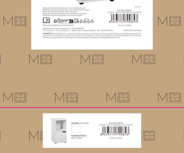 Inde Estantería Cubo 2 Compartimentos con 1 Puerta Mueble Kit, Blanco, 30x29x61 cm (2 Unidades)