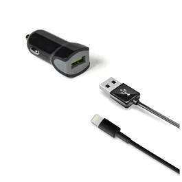 Celly CCUSBLIGHT Cargador de Coche USB, 1 Puerto 2.4A, con Cable Lightning para iPhone/Dispositivos Compatibles, Universal, Color Negro