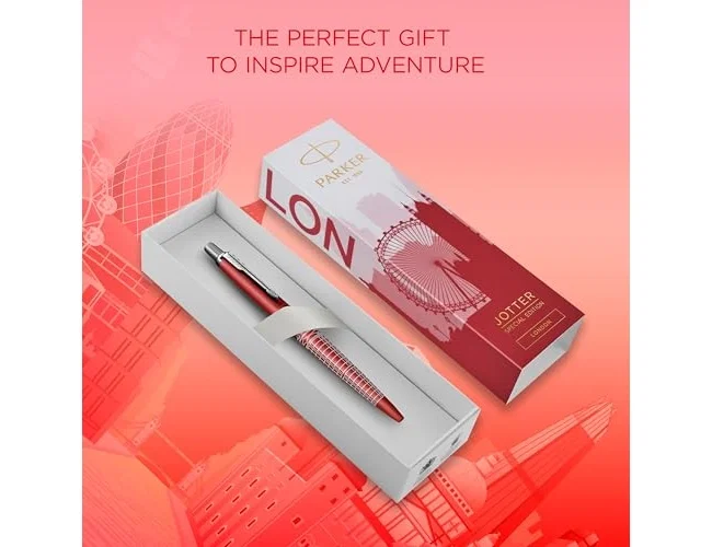 Parker Jotter Global Icons London Bolígrafo Retráctil Rojo con Detalles Cromados Parker Jotter Global Icons London Bolígrafo Retráctil Rojo con Detalles Cromados