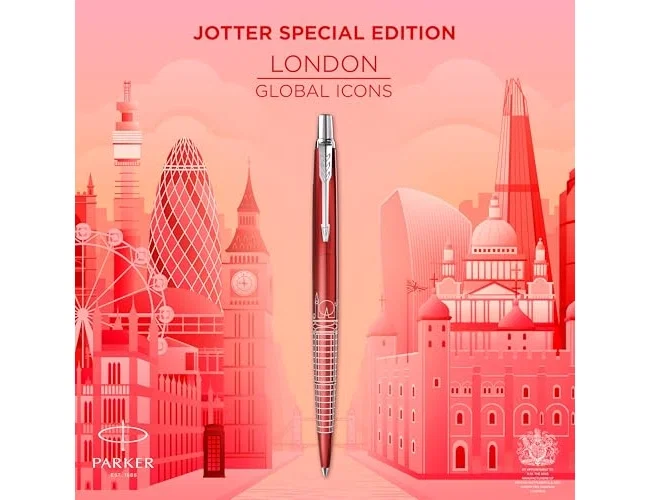 Parker Jotter Global Icons London Bolígrafo Retráctil Rojo con Detalles Cromados Parker Jotter Global Icons London Bolígrafo Retráctil Rojo con Detalles Cromados