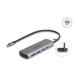 DeLOCK 64299 Hub USB 3.2 10 Gbps con 2 Puertos USB-A y 2 Puertos USB-C, Alimentación por USB-C, Cable de 0.3m, Color Gris Metal