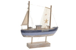 DKD Home Decor Figura LED MDF Barco Pesquero Azul