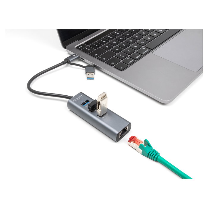 DeLOCK Concentrador USB 3 puertos 5 Gbps + LAN Gigabit 64282 Gris