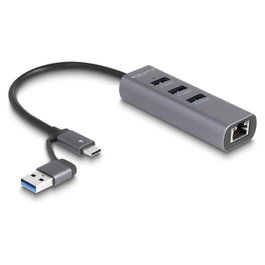 DeLOCK Concentrador USB 3 puertos 5 Gbps + LAN Gigabit 64282 Gris