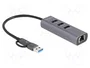 DeLOCK Concentrador USB 3 puertos 5 Gbps + LAN Gigabit 64282 Gris